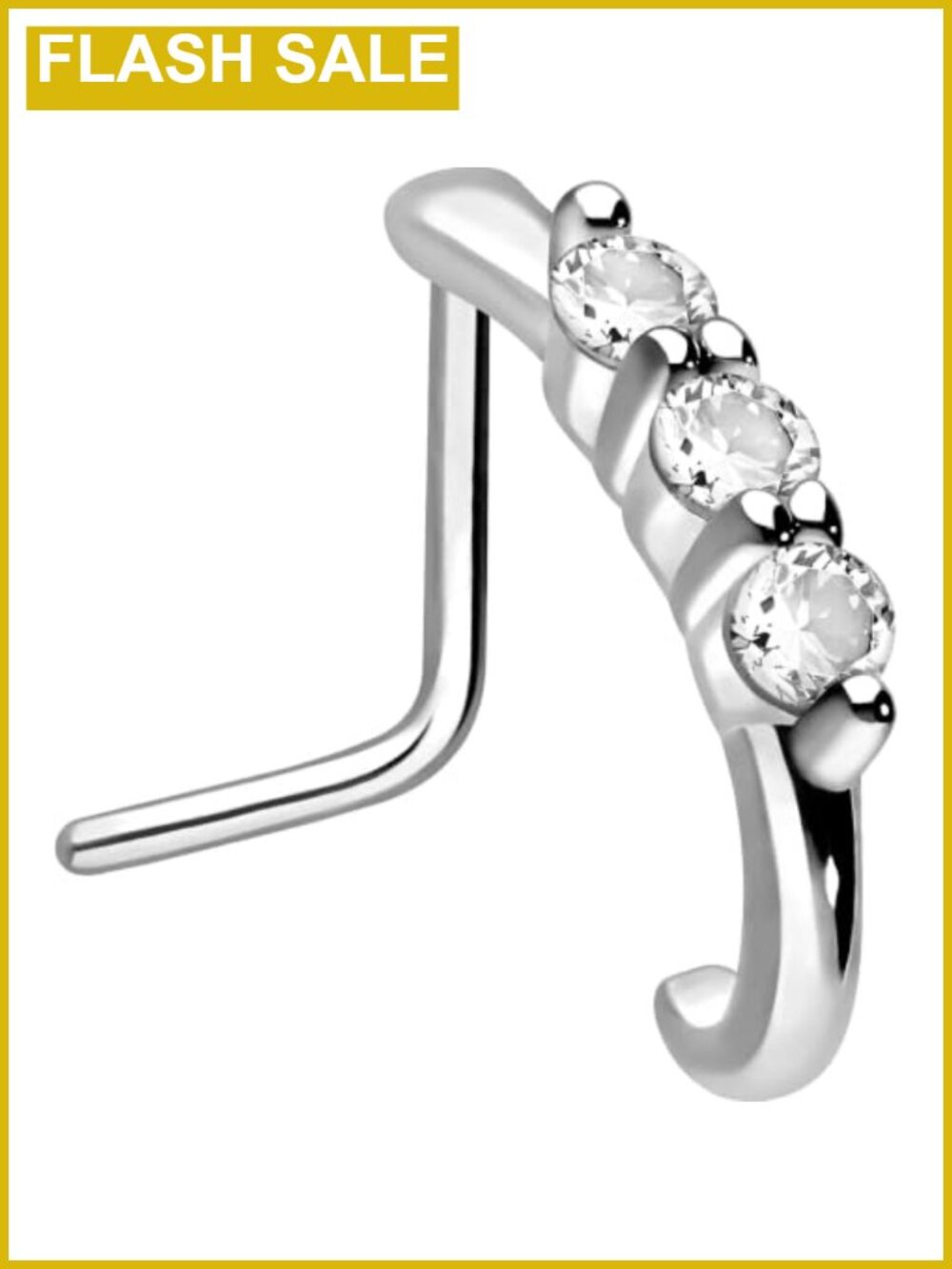 20G Surgical Steel Nose Ring L Shape Stud 3 Crystal Piercing Jewelry